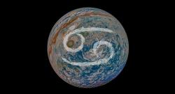 Composición de imágen de Júpiter con signo de Cáncer sobreimpresionado