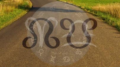 Nodo Norte en Aries, Nodo Sur en Libra a través de las Casas Astrológicas Ilustración con símbolos de los Nodos Norte y Sur con los signos de Aries y Libra