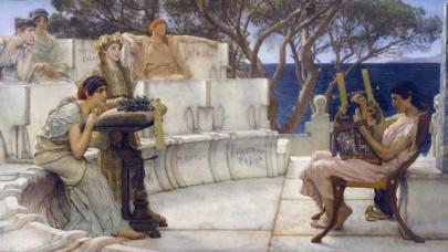 Safo y Alceo, óleo de 1881 de Lawrence Alma-Tadema. Safo y Alceo, óleo de 1881 de Lawrence Alma-Tadema.