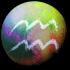 Imagen de la NASA con plutón en colores psicodélicos con el símbolo de Acuario sobreimpresionado